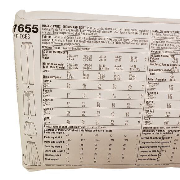 Simplicity 6 Made Easy Skirts Pants Shorts 7655 AA XS S M CUT - Picture 5 of 7